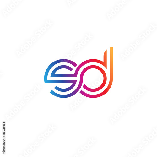 Initial lowercase letter sd, linked outline rounded logo, colorful vibrant gradient color