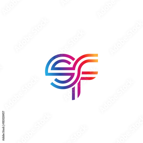 Initial lowercase letter sf, linked outline rounded logo, colorful vibrant gradient color