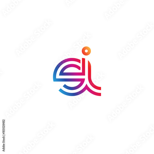 Initial lowercase letter si, linked outline rounded logo, colorful vibrant gradient color
