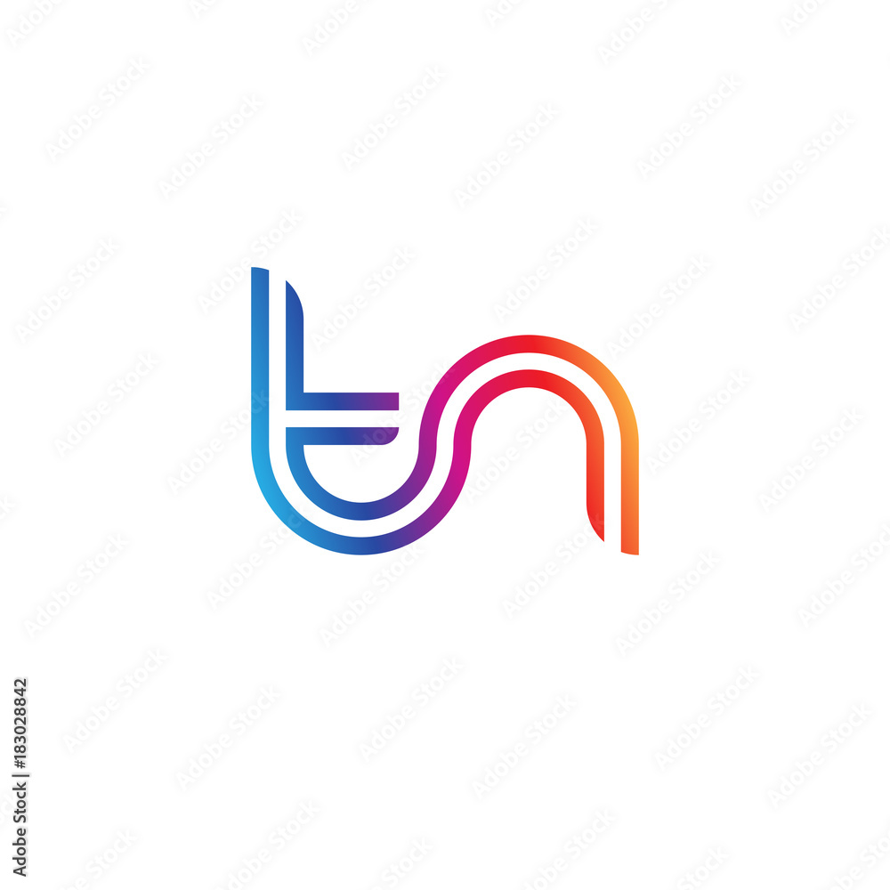 Initial lowercase letter tn, linked outline rounded logo, colorful vibrant gradient color Initial lowercase letter tn, linked outline rounded logo, colorful vibrant gradient color