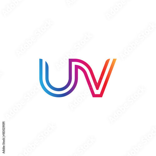 Initial lowercase letter uv, linked outline rounded logo, colorful vibrant gradient color