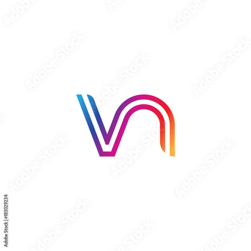 Initial lowercase letter vn, linked outline rounded logo, colorful vibrant gradient color
