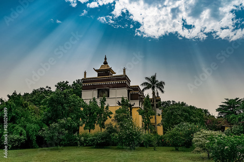 Billede på lærred buddhist temple with marvellous sunlight in the buddha birthplace in nepalli