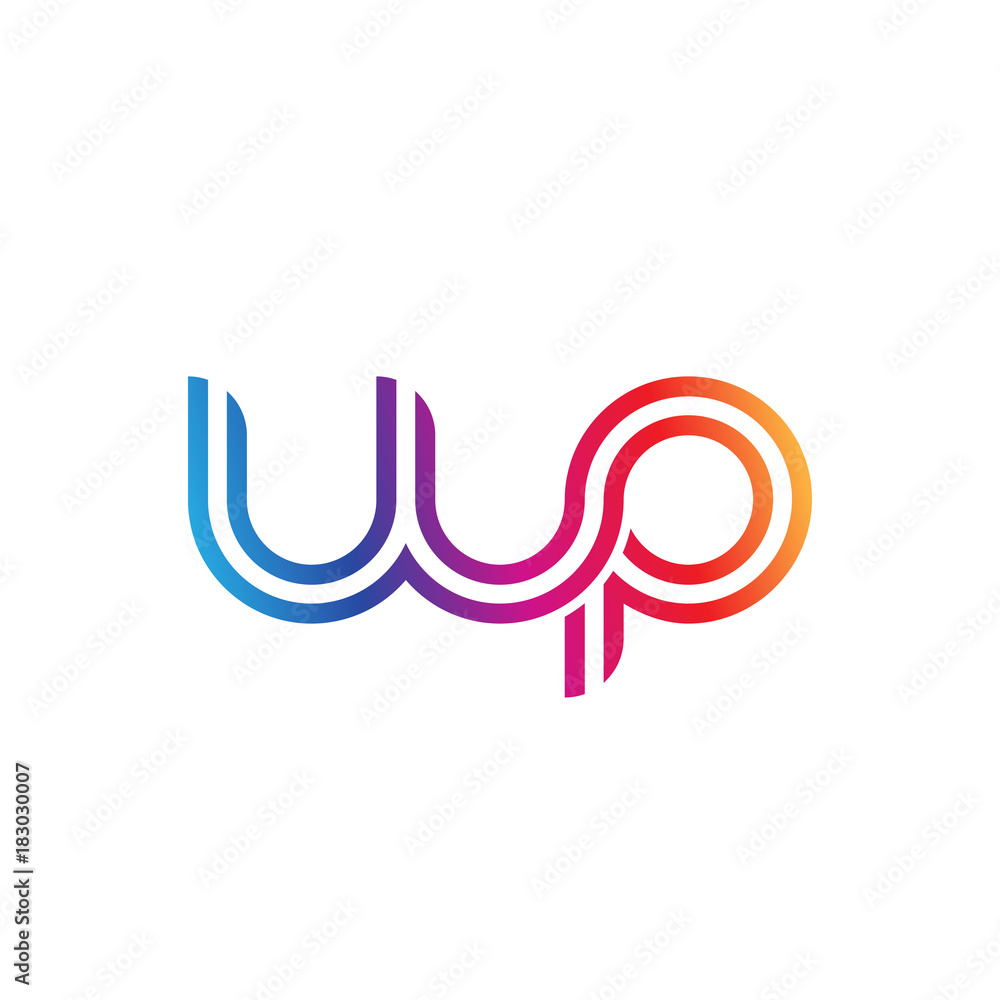 Naklejka premium Initial lowercase letter wp, linked outline rounded logo, colorful vibrant gradient color