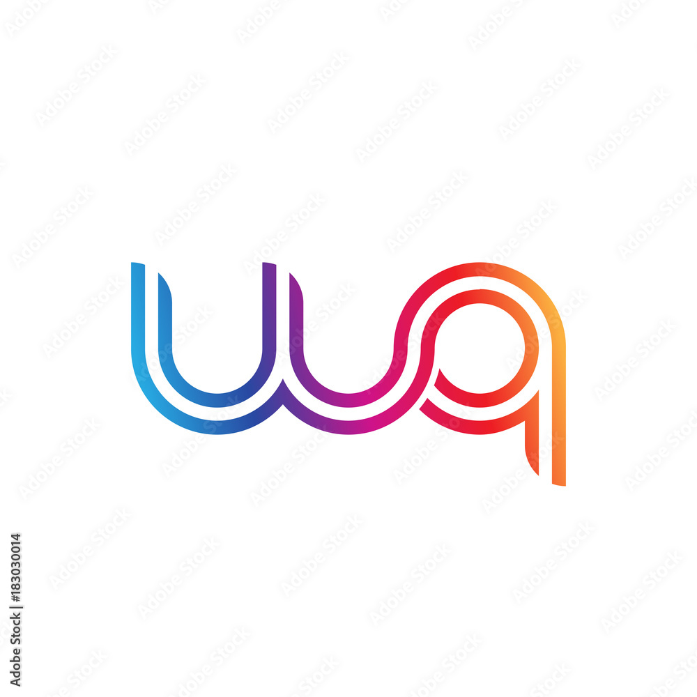 Initial lowercase letter wq, linked outline rounded logo, colorful vibrant gradient color