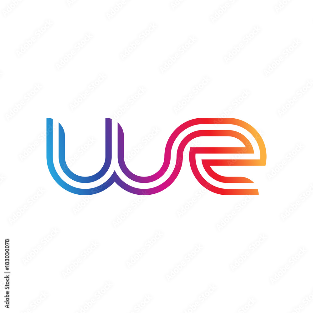 Initial lowercase letter wz, linked outline rounded logo, colorful vibrant gradient color