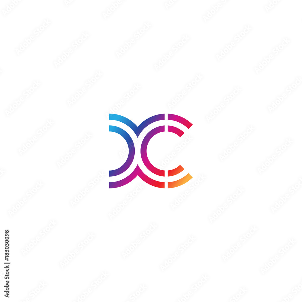 Obraz premium Initial lowercase letter xc, linked outline rounded logo, colorful vibrant gradient color