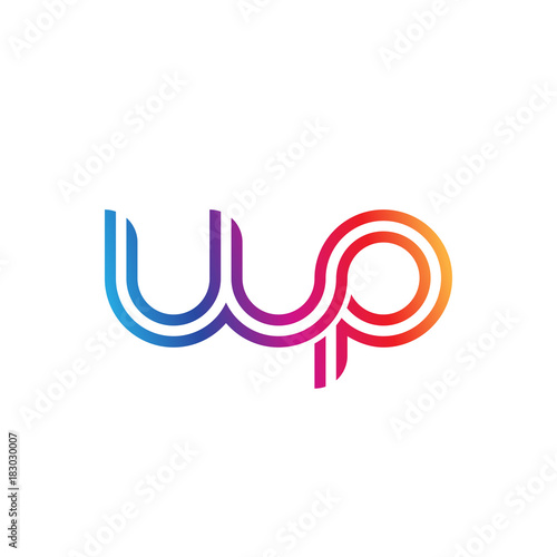 Initial lowercase letter wp, linked outline rounded logo, colorful vibrant gradient color