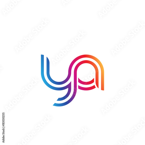 Initial lowercase letter ya, linked outline rounded logo, colorful vibrant gradient color
