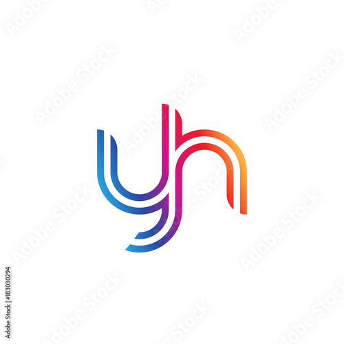 Initial lowercase letter yh, linked outline rounded logo, colorful vibrant gradient color