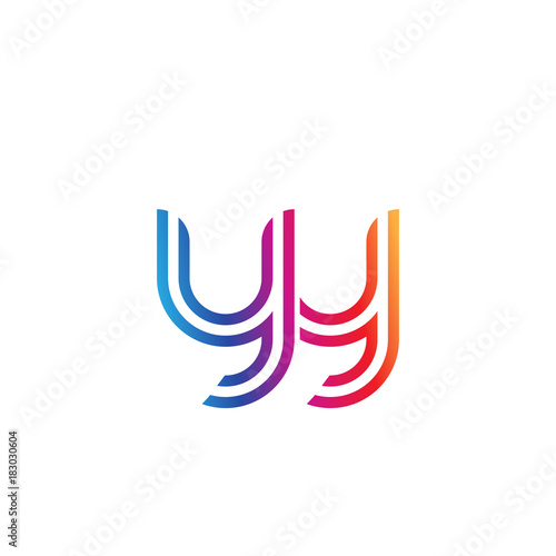 Initial lowercase letter yy, linked outline rounded logo, colorful vibrant gradient color