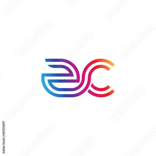 Initial lowercase letter zc, linked outline rounded logo, colorful vibrant gradient color