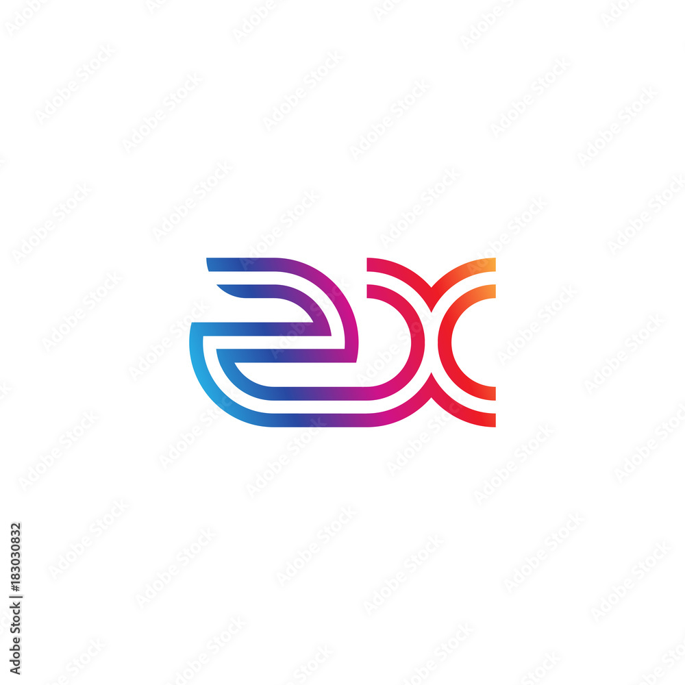 Initial lowercase letter zx, linked outline rounded logo, colorful vibrant gradient color