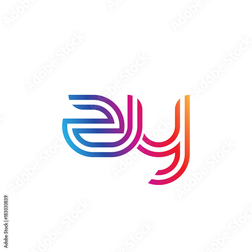 Initial lowercase letter zy, linked outline rounded logo, colorful vibrant gradient color © ariefpro