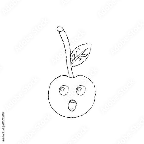 cherry yelling talking fruit kawaii icon image vector illustration design  sketch line