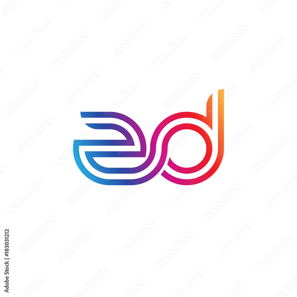Initial lowercase letter zd, linked outline rounded logo, colorful vibrant gradient color Initial lowercase letter zd, linked outline rounded logo, colorful vibrant gradient color