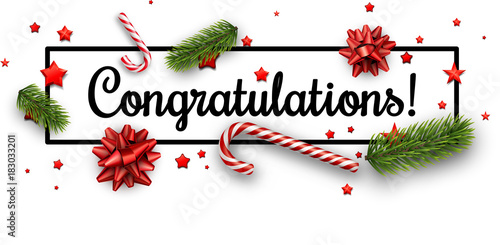 Congratulations Christmas banner with bows.