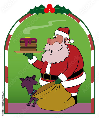 Breakfast With Santa / Santa displays a plate of pancakes.