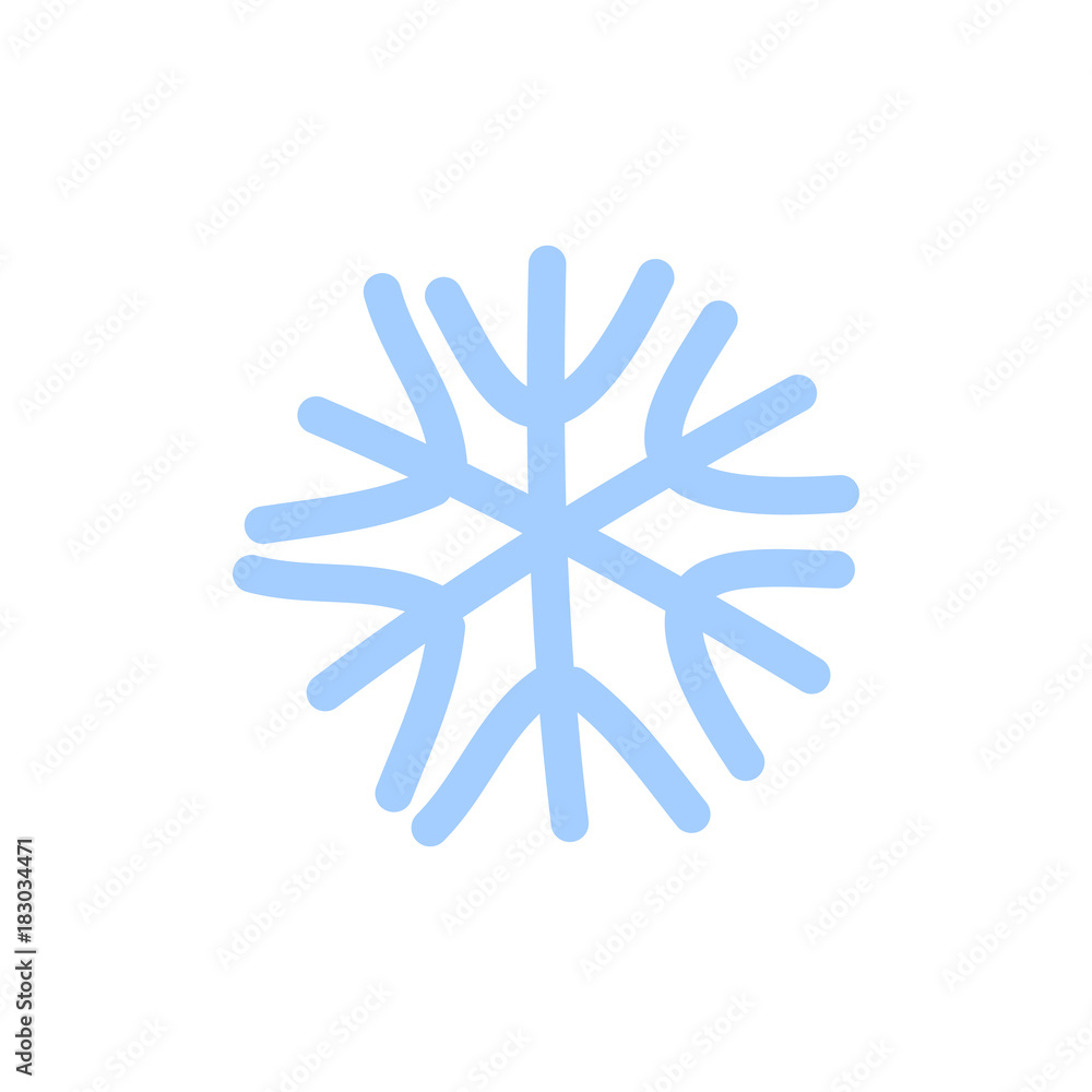 Snowflake icon. Blue silhouette snow flake sign, isolated on white background. Flat design. Symbol of winter, frozen, Christmas, New Year holiday. Graphic element decoration. Vector illustration Snowflake icon. Blue silhouette snow flake sign, isolated on white background. Flat design. Symbol of winter, frozen, Christmas, New Year holiday. Graphic element decoration. Vector illustration