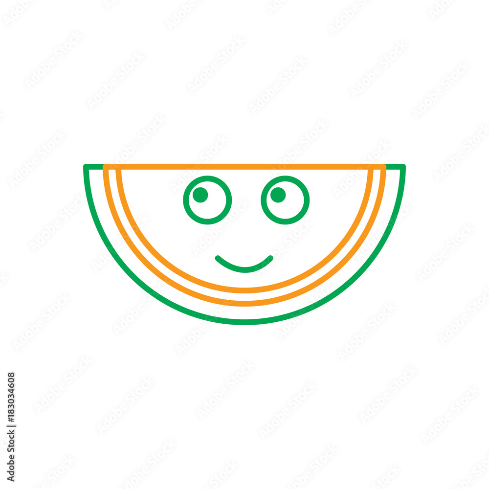Obraz premium kawaii watermelon fruit character cute funny vector illustration line green orange