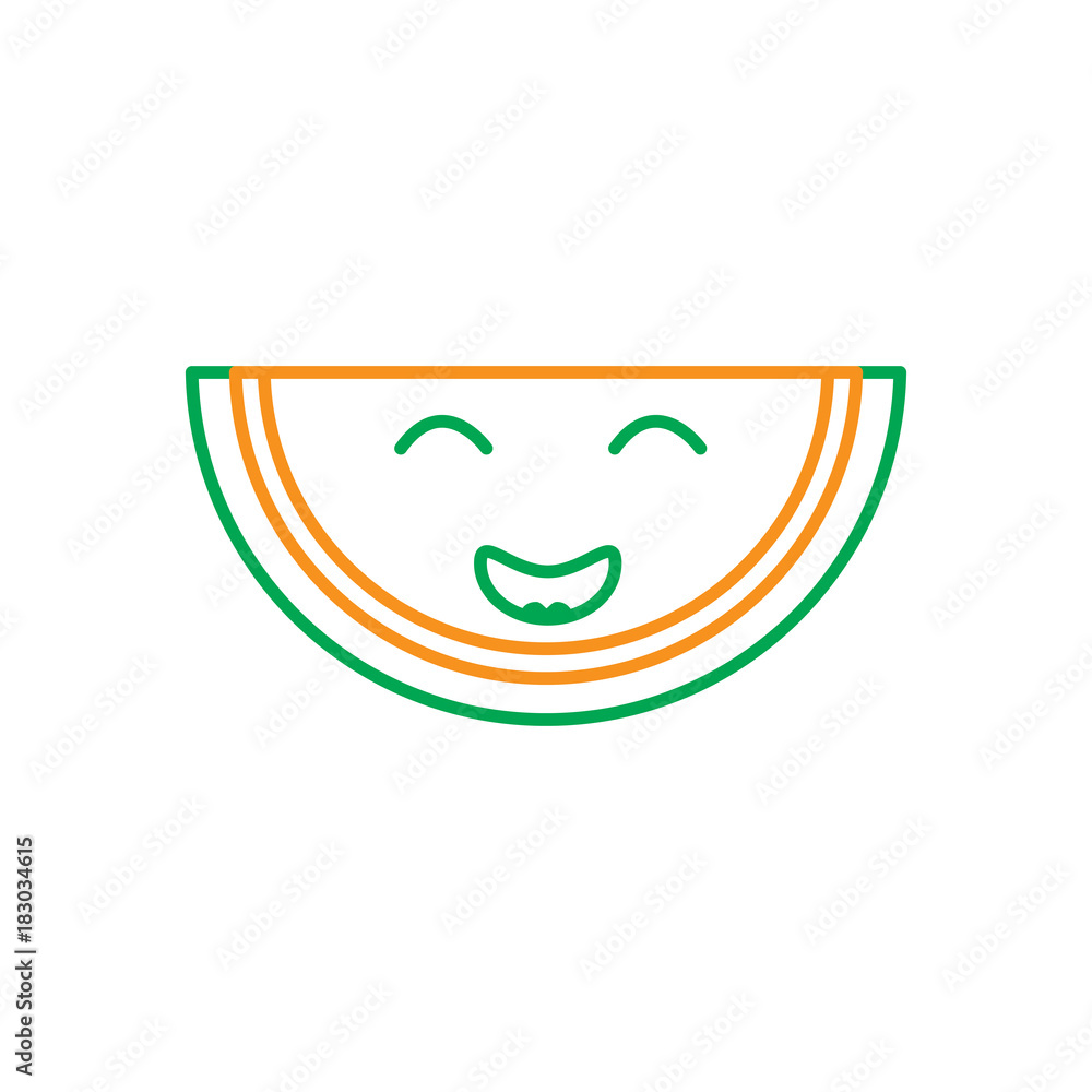 kawaii watermelon fruit character cute funny vector illustration line green orange