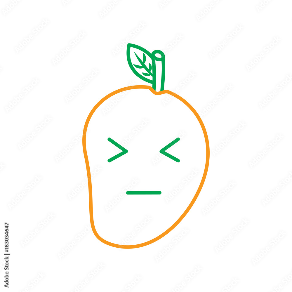 kawaii mango fruit cartoon character facial expression vector illustration  line green orange Stock Vector | Adobe Stock