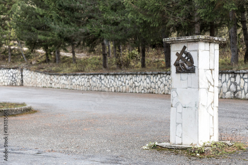 Historic Muretto at the entrance of the cemetery of Roccaraso, Abruzzo, Italy. October 13, 2017