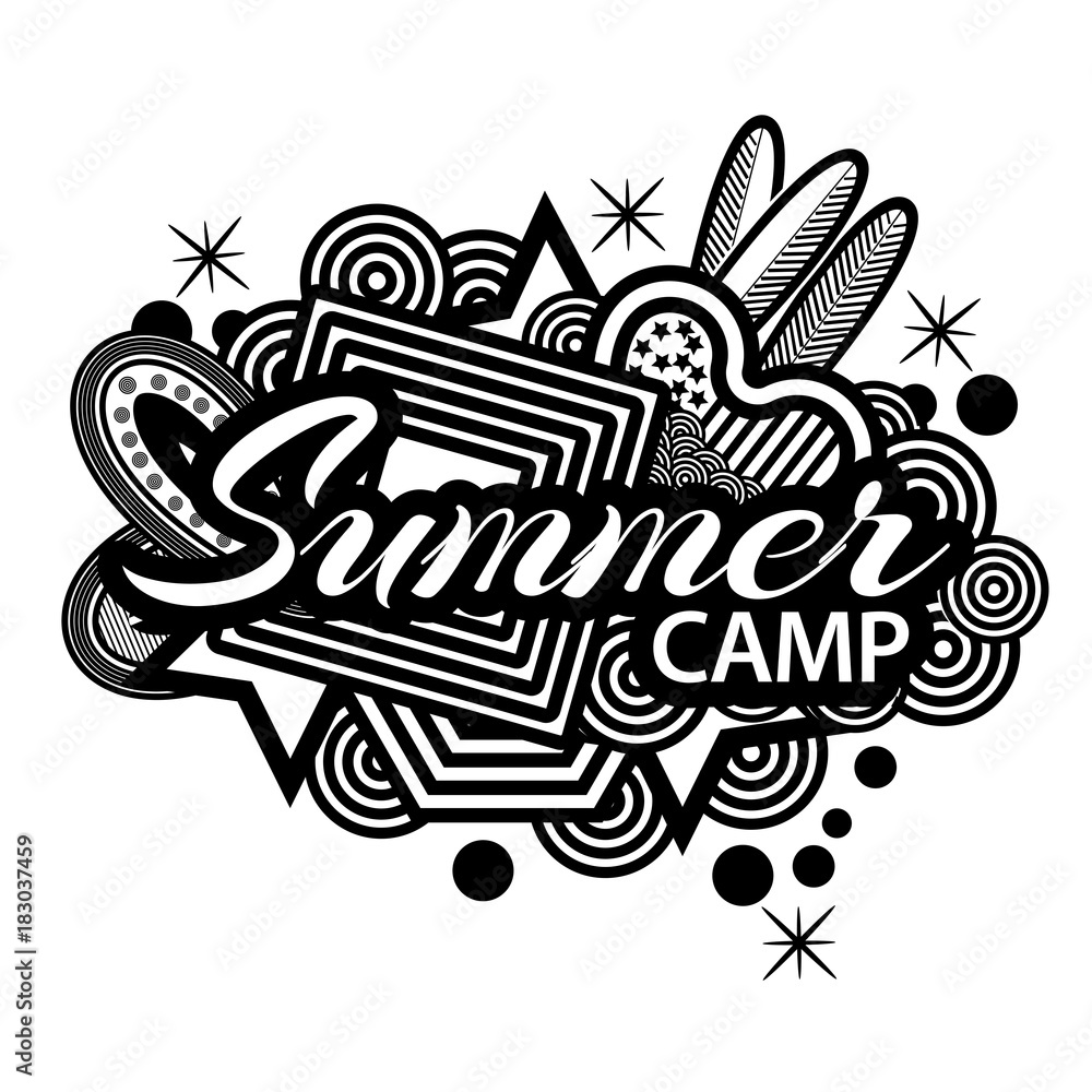 Summer Camp doodles.  Vector Illustration on white background