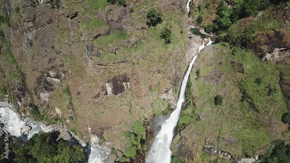 Waterfall in Himalayas range Nepal from Air view from drone Waterfall in Himalayas range Nepal from Air view from drone