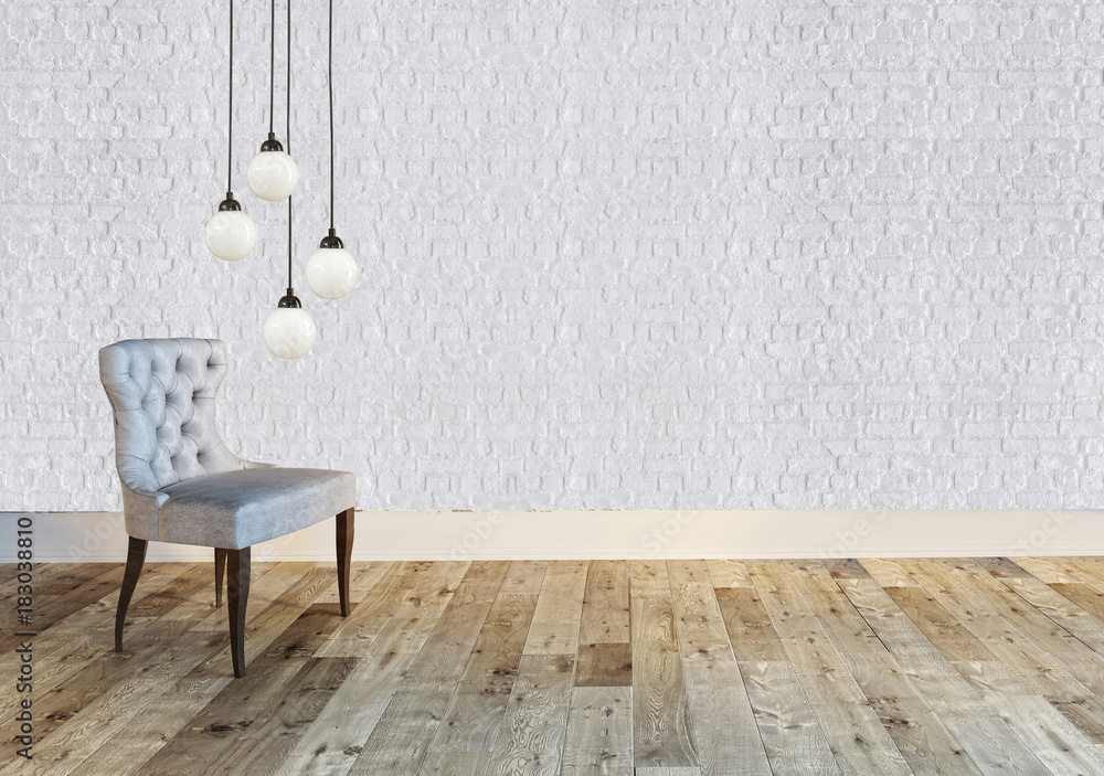 stone wall, modern white lamp interior decoration and empty room. 3d illustration stone wall, modern white lamp interior decoration and empty room. 3d illustration