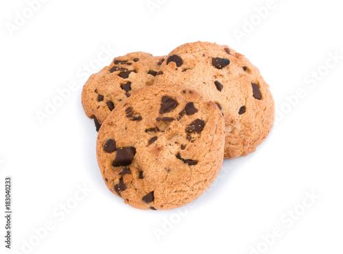 Heap of Chocolate chip cookies isolated on white background