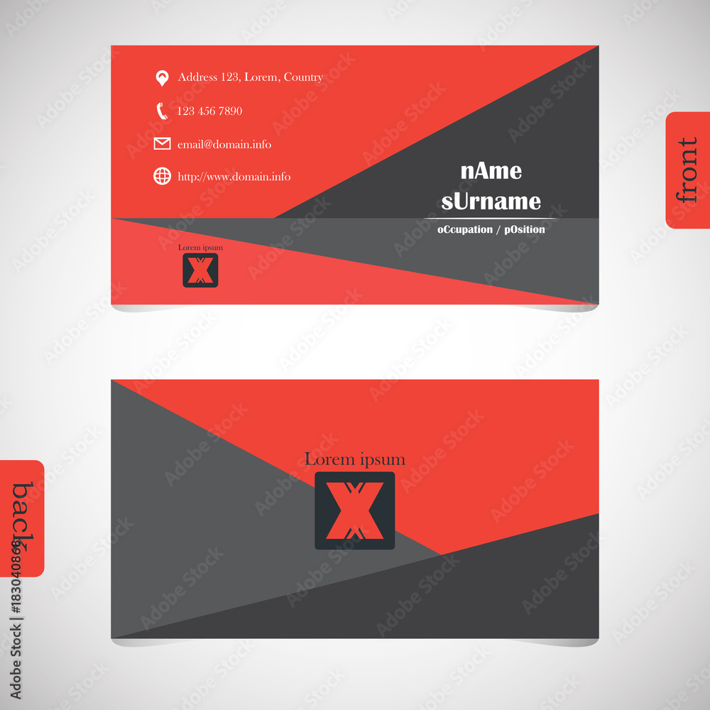 Vector design modern creative business card template. Show front and back of card. Concept first impression for start up business. Clean and clear template easy to use. Vector design modern creative business card template. Show front and back of card. Concept first impression for start up business. Clean and clear template easy to use.