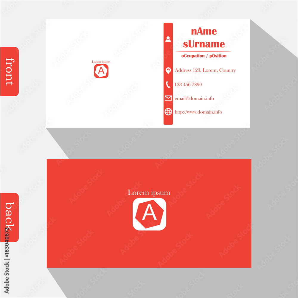 Vector design modern creative business card template. Show front and back of card. Concept first impression for start up business. Clean and clear template easy to use. Vector design modern creative business card template. Show front and back of card. Concept first impression for start up business. Clean and clear template easy to use.