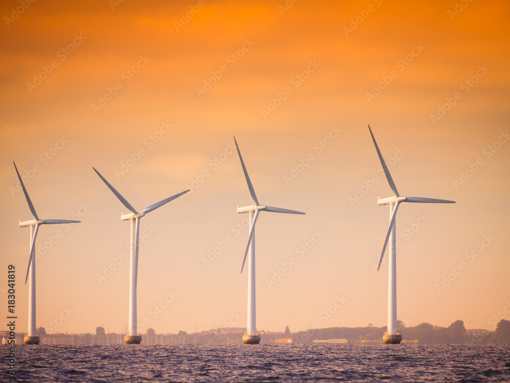 Wind turbines farm in Baltic Sea, Denmark