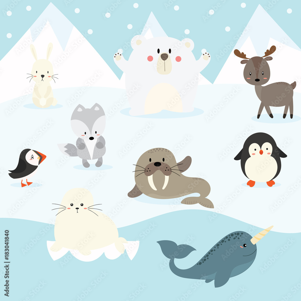 cute arctic animal vector set. cute arctic animal vector set.