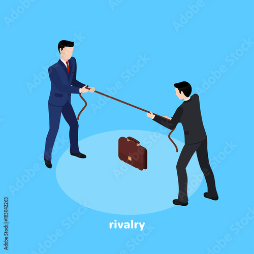 men in a business suit pull a rope, an isometric image