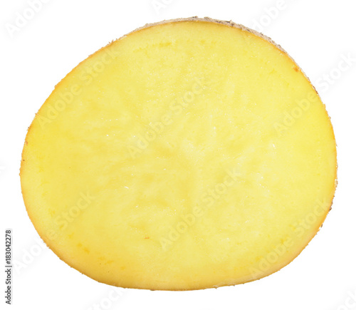 Slice of raw potatoes isolated on white background