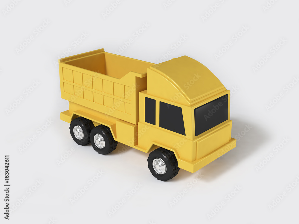 yellow toy truck 3d rendering white background