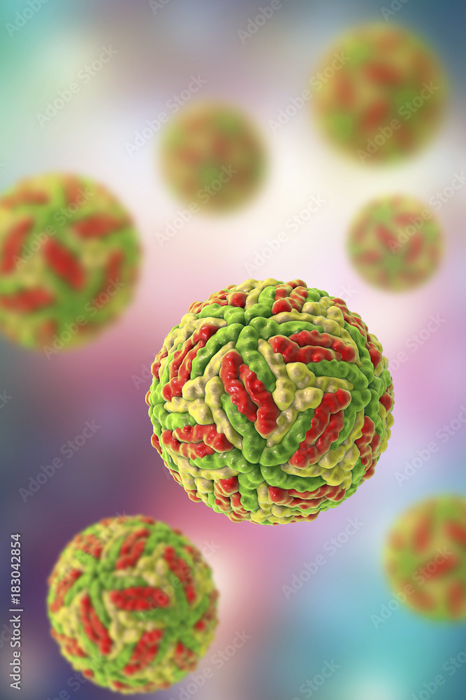Stockfoto med beskrivningen Powassan virus particles, computer