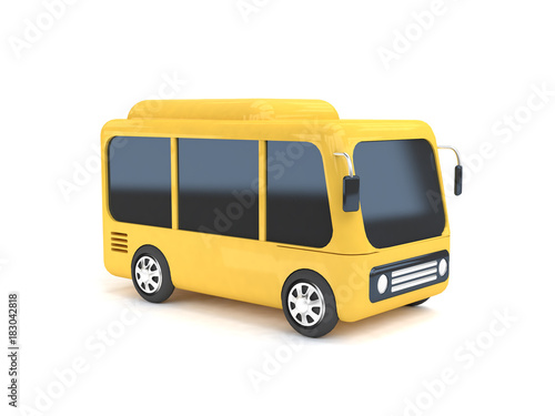 yellow bus cartoon white background 3d rendering