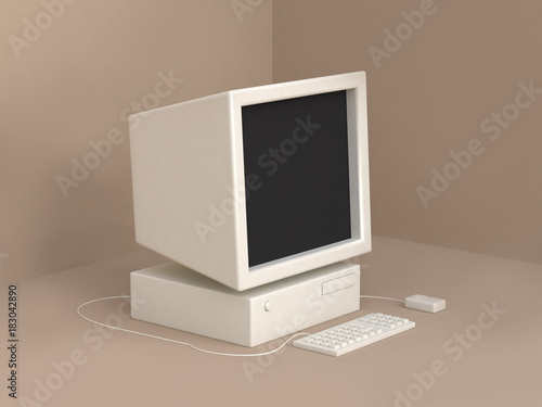 old computer cartoon style 3d rendering technology concept