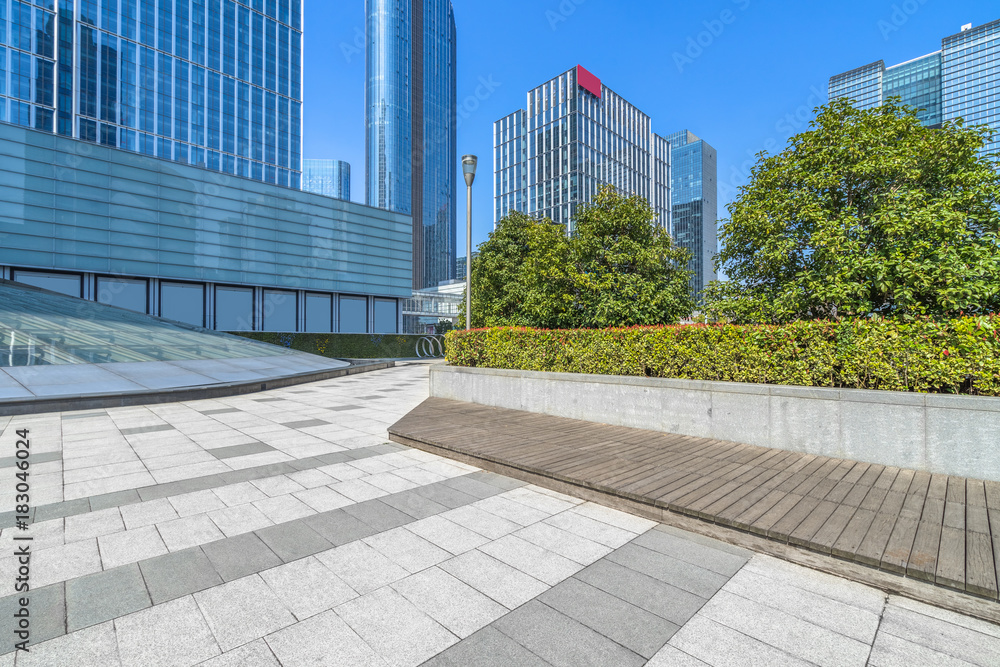 modern buildings and empty pavement in china..