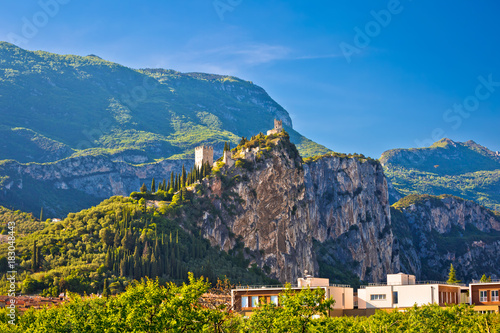 Photography Arco castle ruins on cliffs above Garda lake