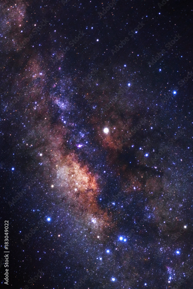 Milky way galaxy with stars and space dust in the universe, Long exposure photograph, with grain.