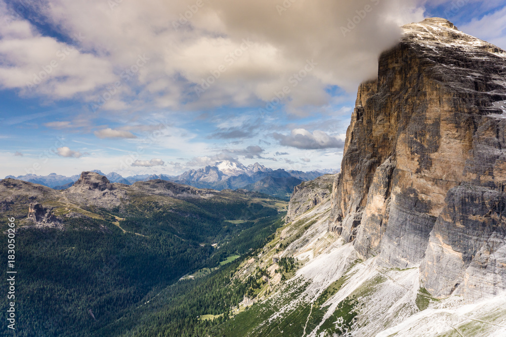 head wall of the Tofana di Rozes in the South Tyrol in the Italian Dolomites with a fantastic view