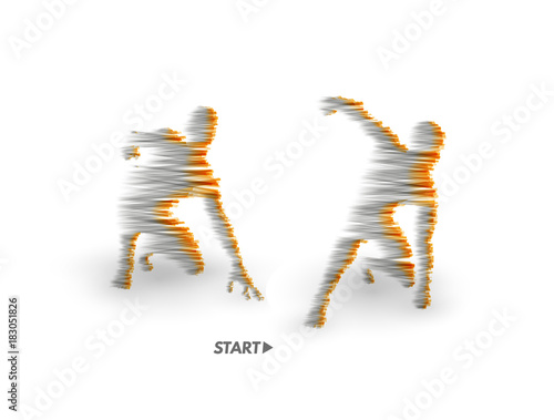 Athlete at starting position ready to start a race. Runner ready for sports exercise. Human body wire model. Sport symbol. 3d vector illustration.