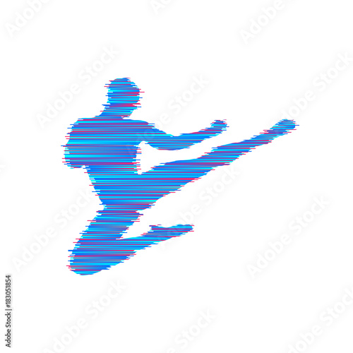 Kickbox fighter preparing to execute a high kick. Silhouette of a fighting man. Design template for sport. Emblem for training. Vector illustration.