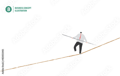 Businessman in equilibrium on the rope on white background illustration vector. Business concept.