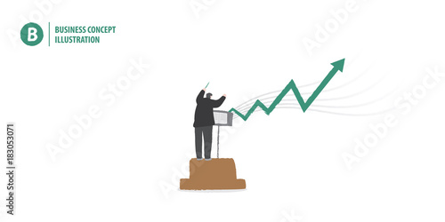 Businessman performance control profit like a music conductor on white background illustration vector. Business concept.