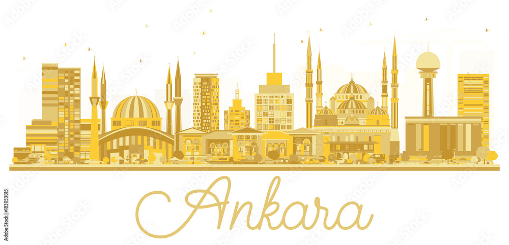 Ankara Turkey City skyline golden silhouette.